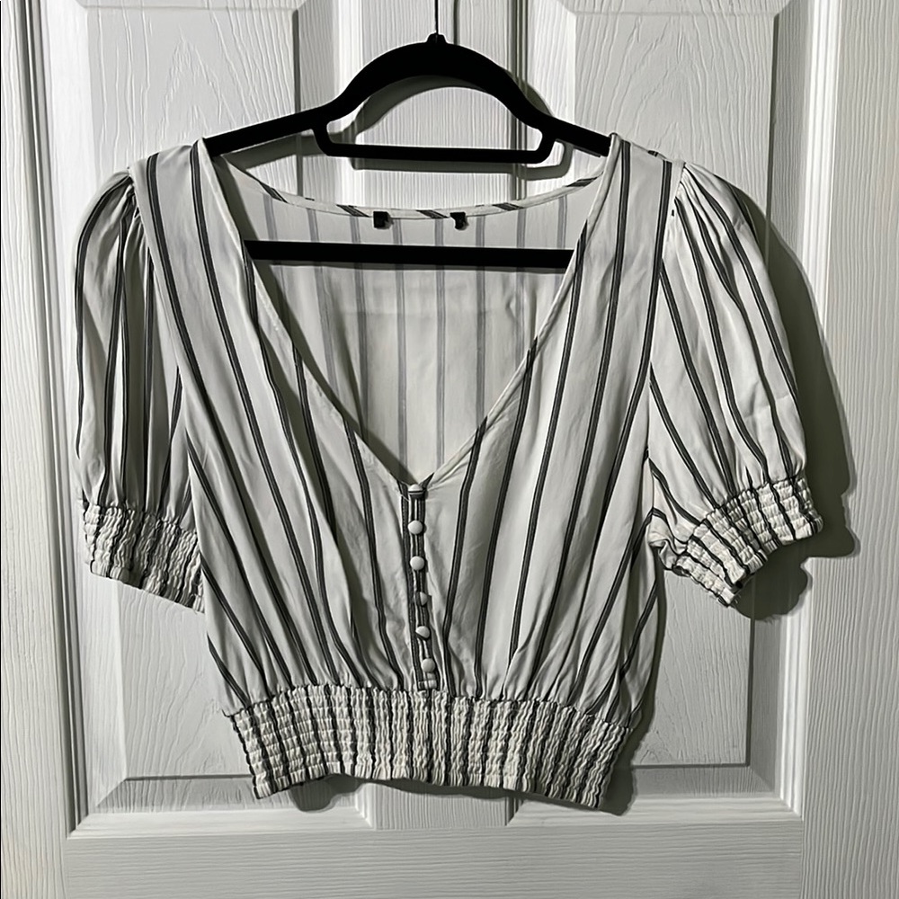 Striped V-Neck Puff Sleeve Top